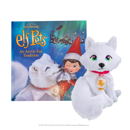 The Elf Pets Arctic Fox plush, a cozy holiday companion for imaginative play.