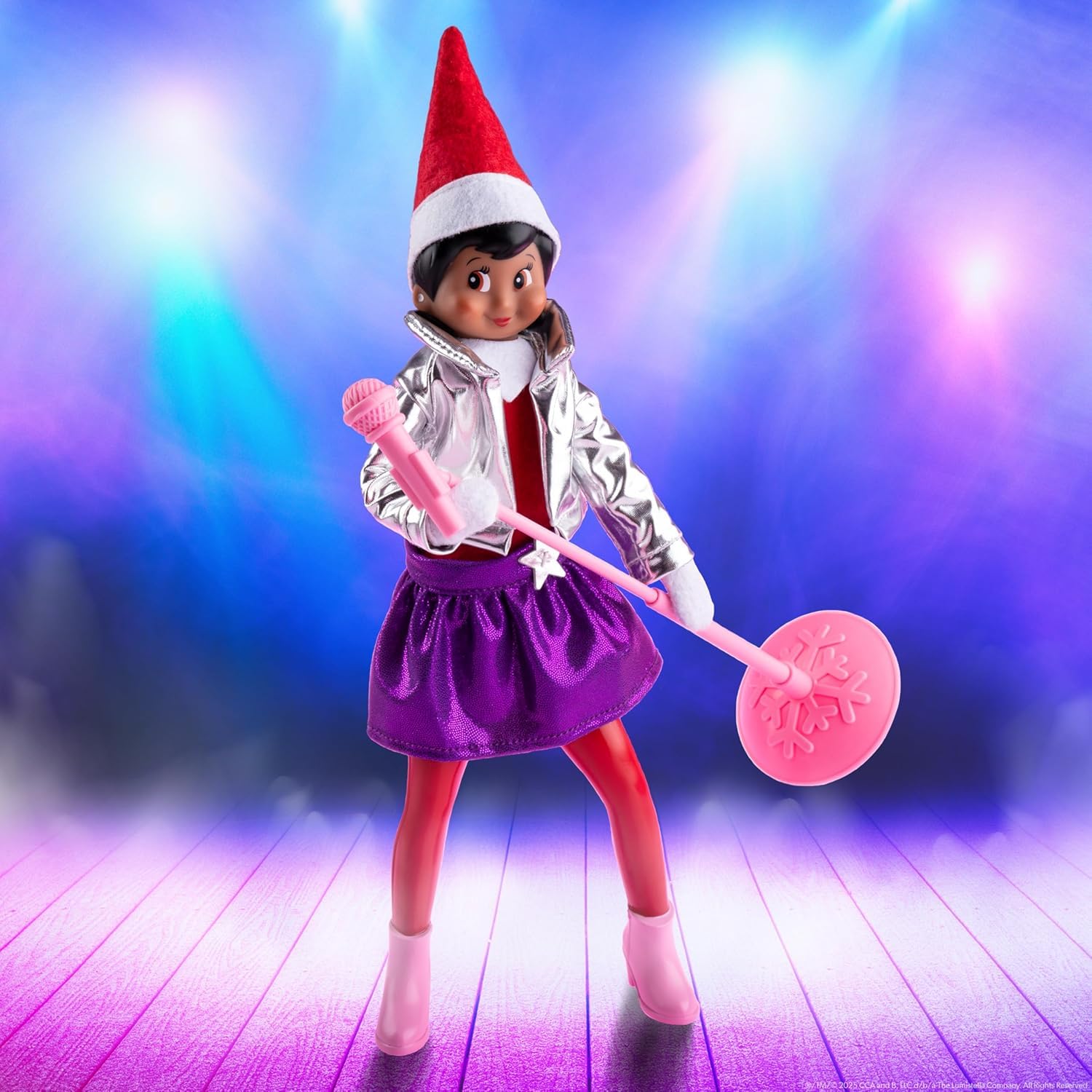 The Elf on the Shelf glam jacket and sparkly skirt ideal for holiday outfits.