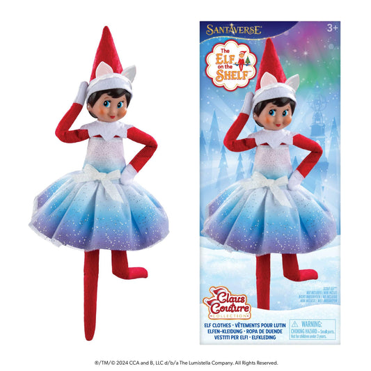 The Elf on the Shelf Noorah dress in northern lights fabric evokes arctic charm.