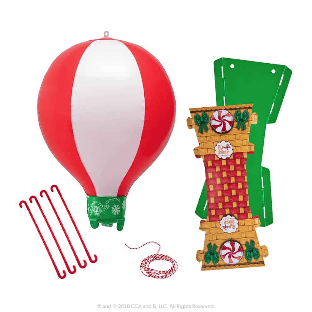 The Elf on the Shelf Peppermint Balloon Ride basket shown with easy setup