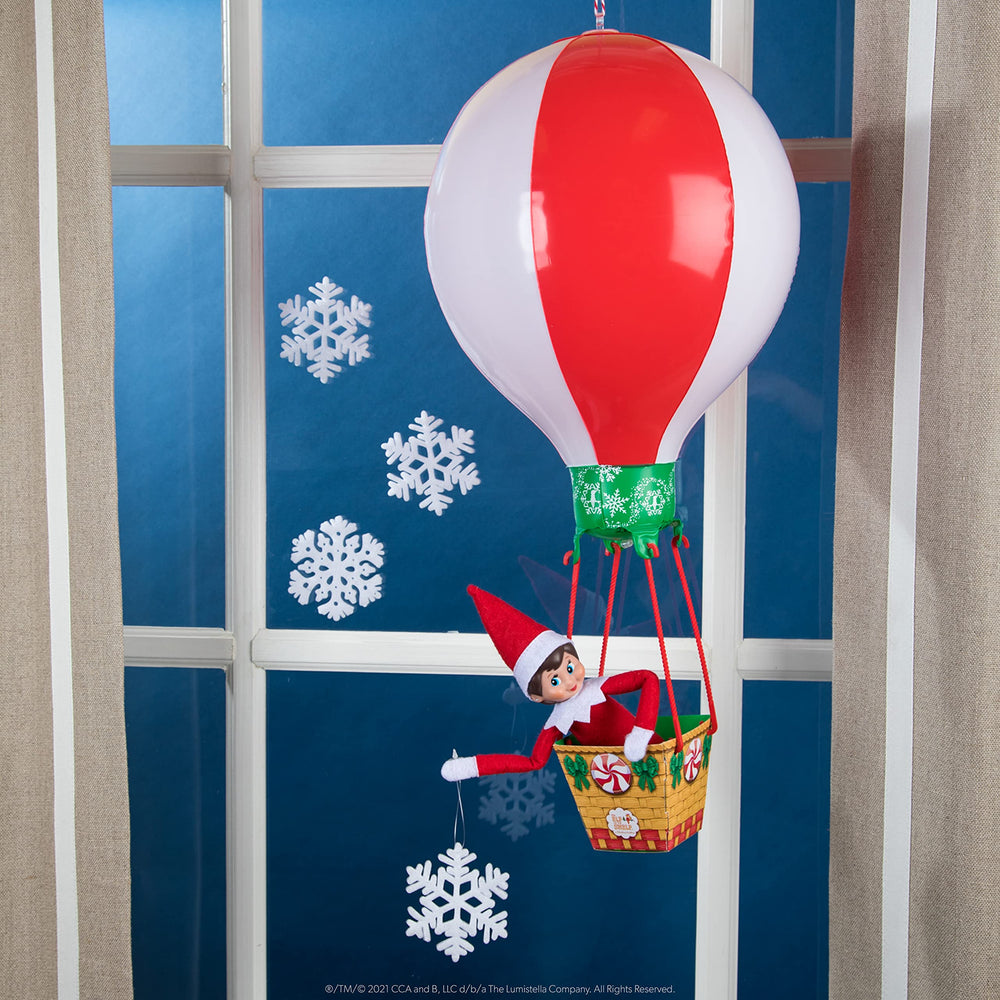 The Elf on the Shelf Peppermint Balloon Ride stands two feet tall