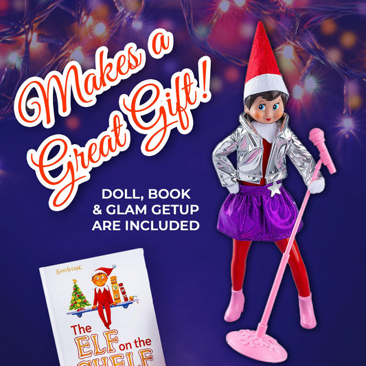 The Elf on the Shelf Scout Elf MagiFreez outfit with mic for pretend musical moments.