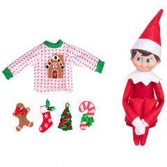 Elf on the Shelf ugly sweater decals kit featuring gingerbread and candy cane for customization.