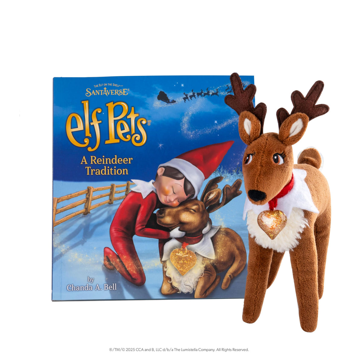 Elf Pets Reindeer storybook cover, magical family tale.