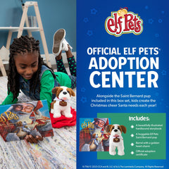 Elf Pets: A Saint Bernard Tradition plush close-up shows soft fabric.