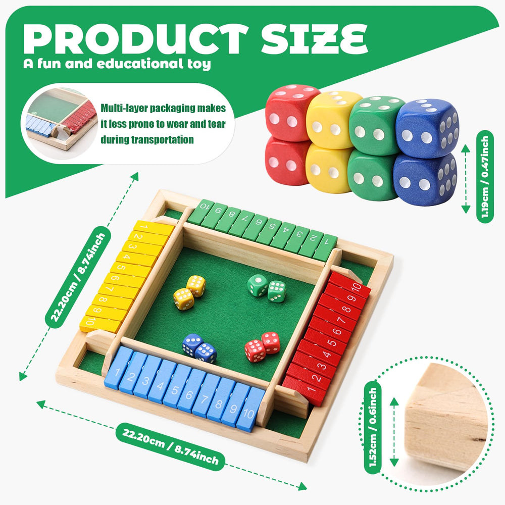 Elfclove Shut The Box: dice in motion on a smooth pine surface for quiet rolling