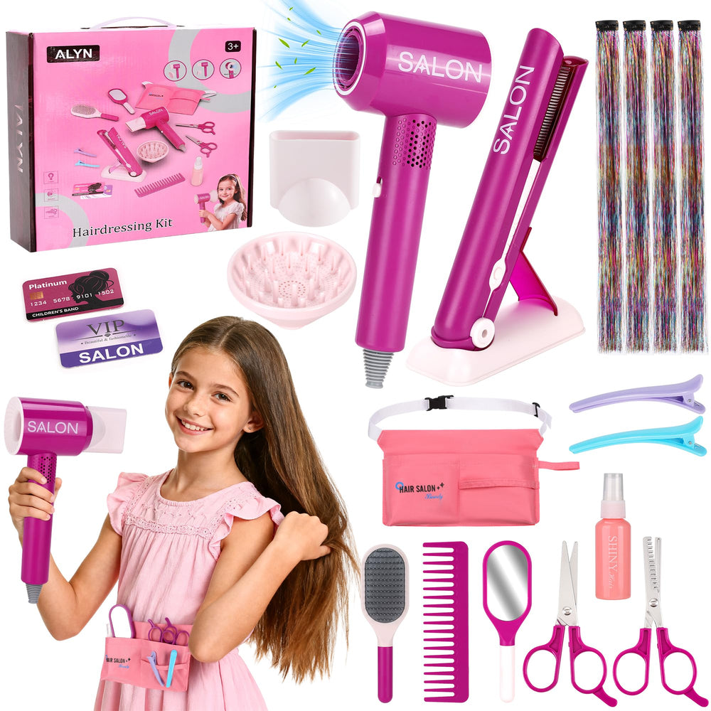 Elfcool hair salon playset blow dryer with interchangeable mouthpieces for imaginative styling