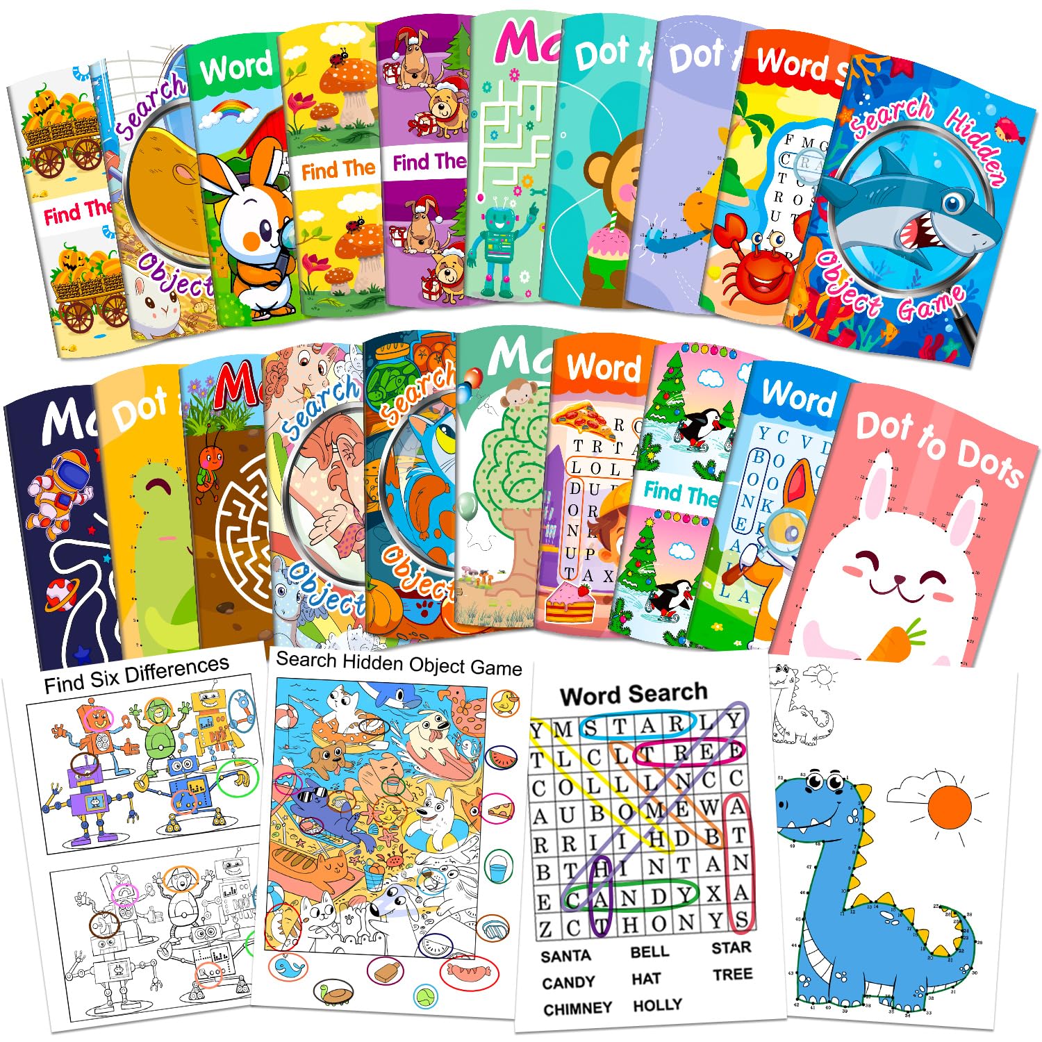Elfew 20-Pack front cover of colorful activity books for travel and quiet play