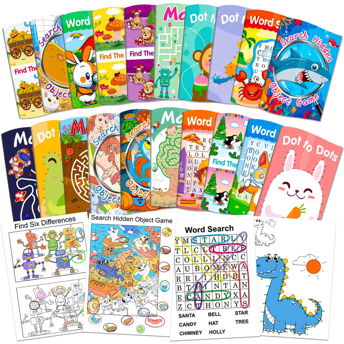 Elfew 20-Pack front cover of colorful activity books for travel and quiet play