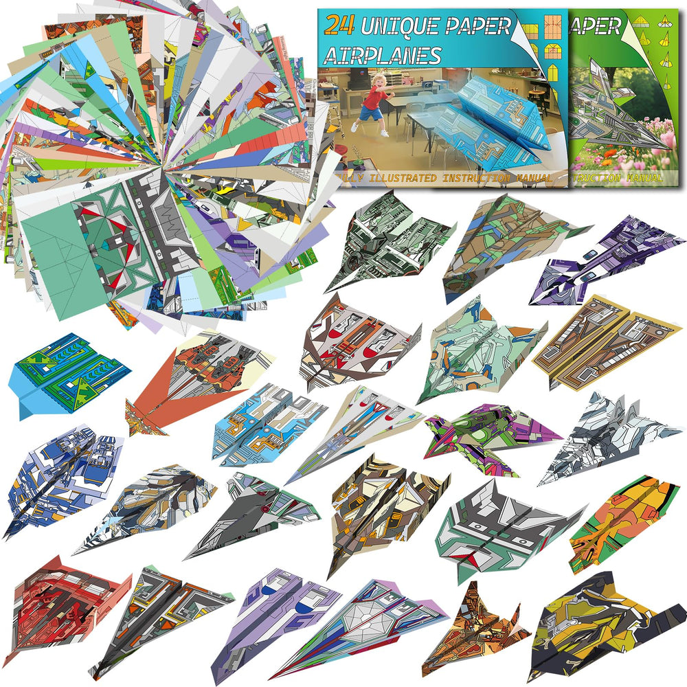 Elfew 48-sheet paper airplane kit cover with bright colors for creative folding