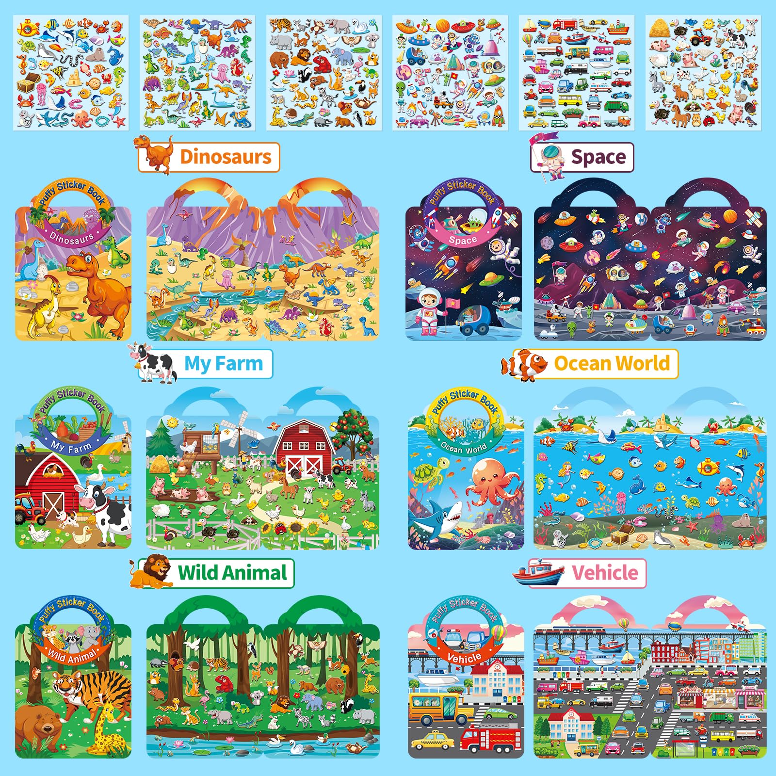 Elfew My Farm theme 3D sticker book offers portable, screen-free farm play during outings.