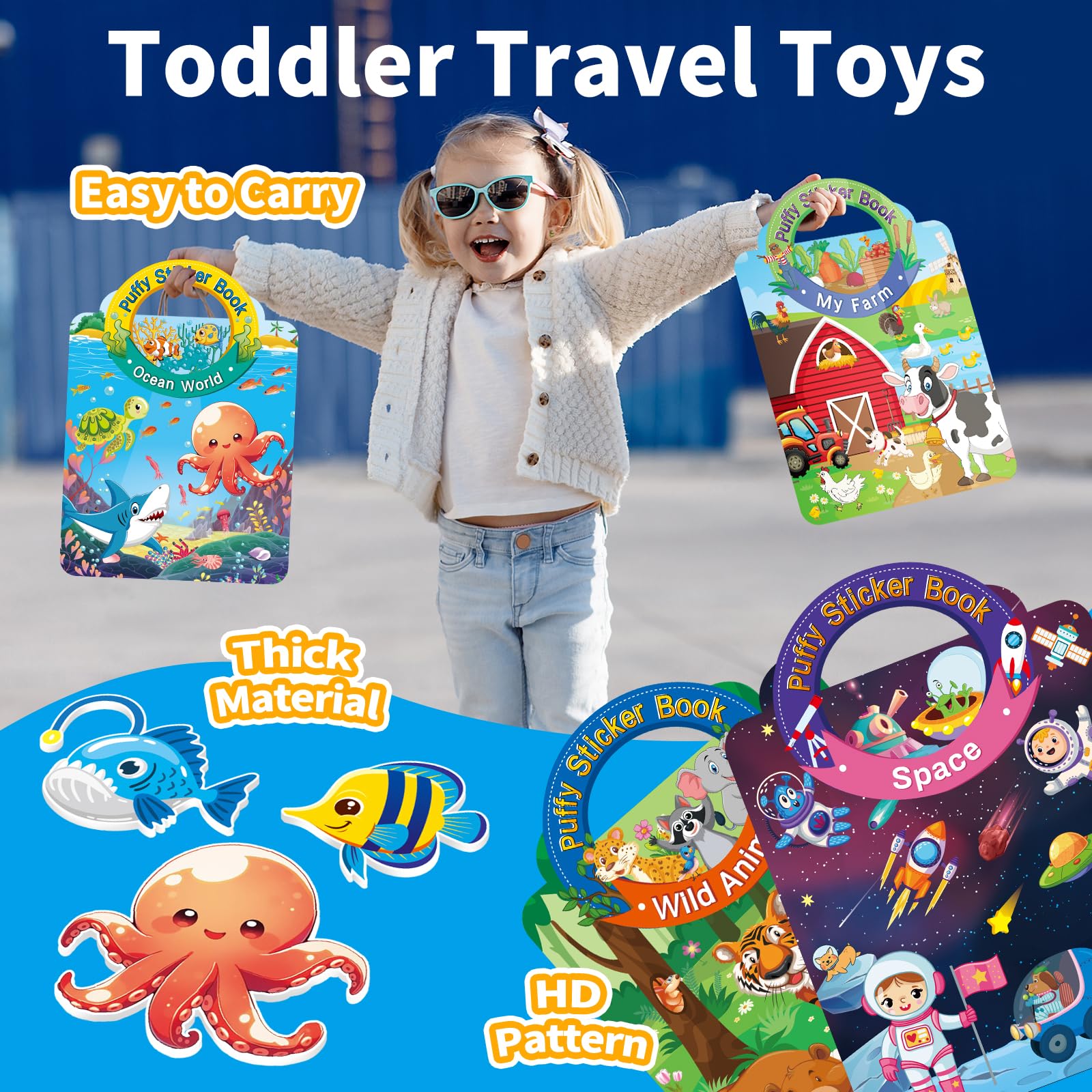 Elfew Vehicle theme 3D sticker book supports pretend journeys during car rides.