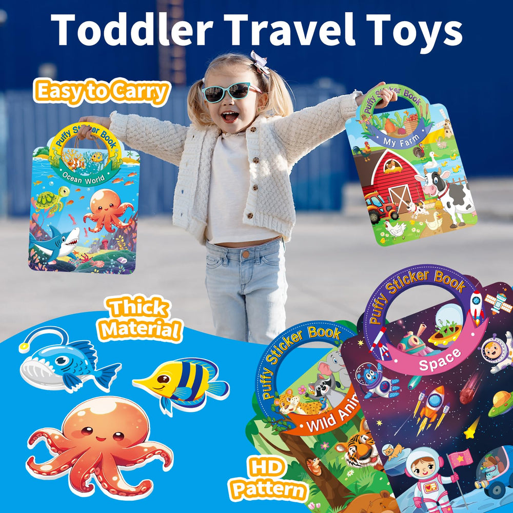 Elfew Vehicle theme 3D sticker book supports pretend journeys during car rides.