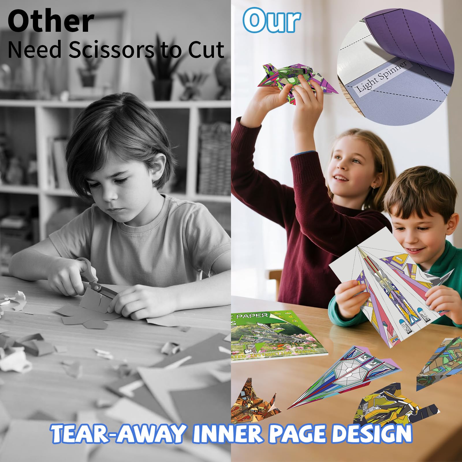 Elfew tear-out pre-printed planes for easy assembly and immediate play