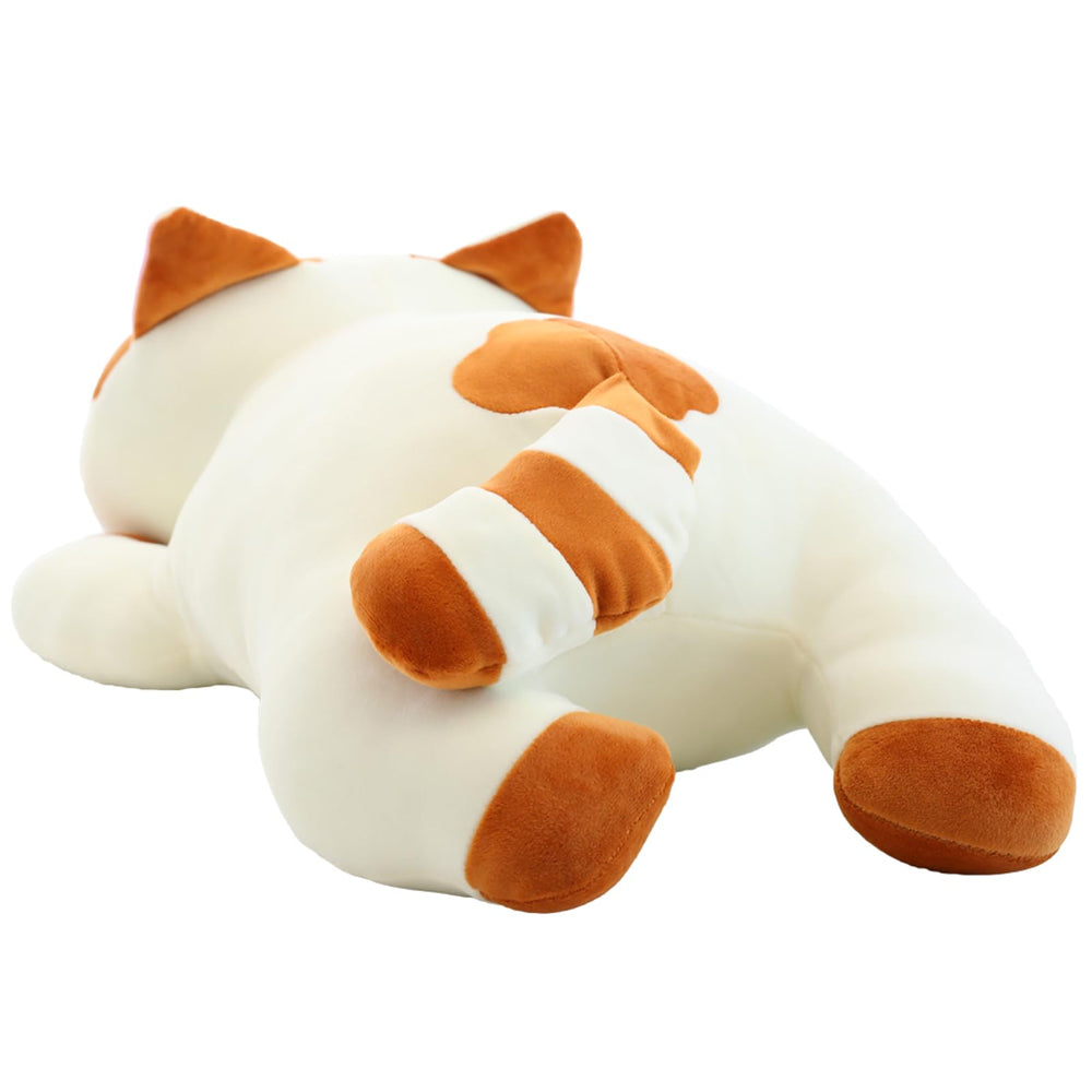 Elfishgo cat plush pillow on bed enhances cozy TV time.