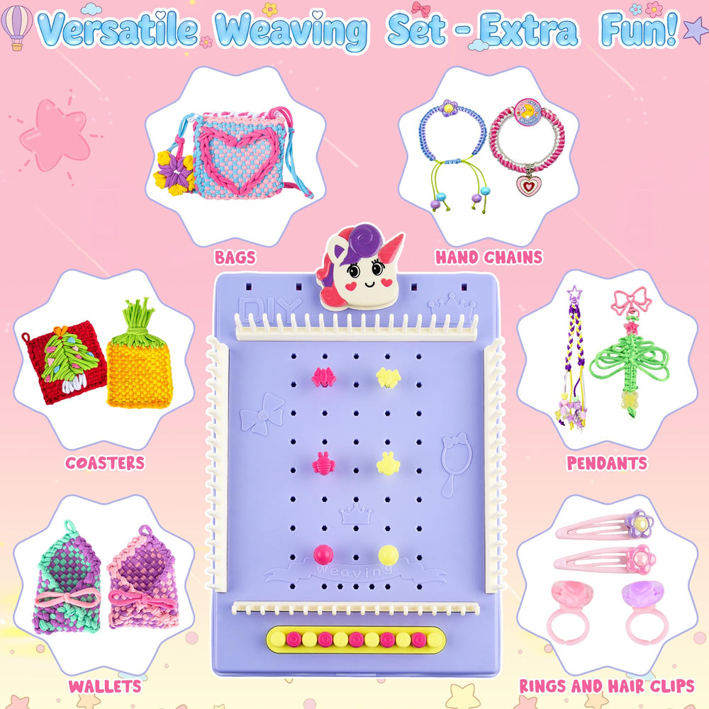 ELFJOY colorful weaving loom with strings for beginner weaving projects.