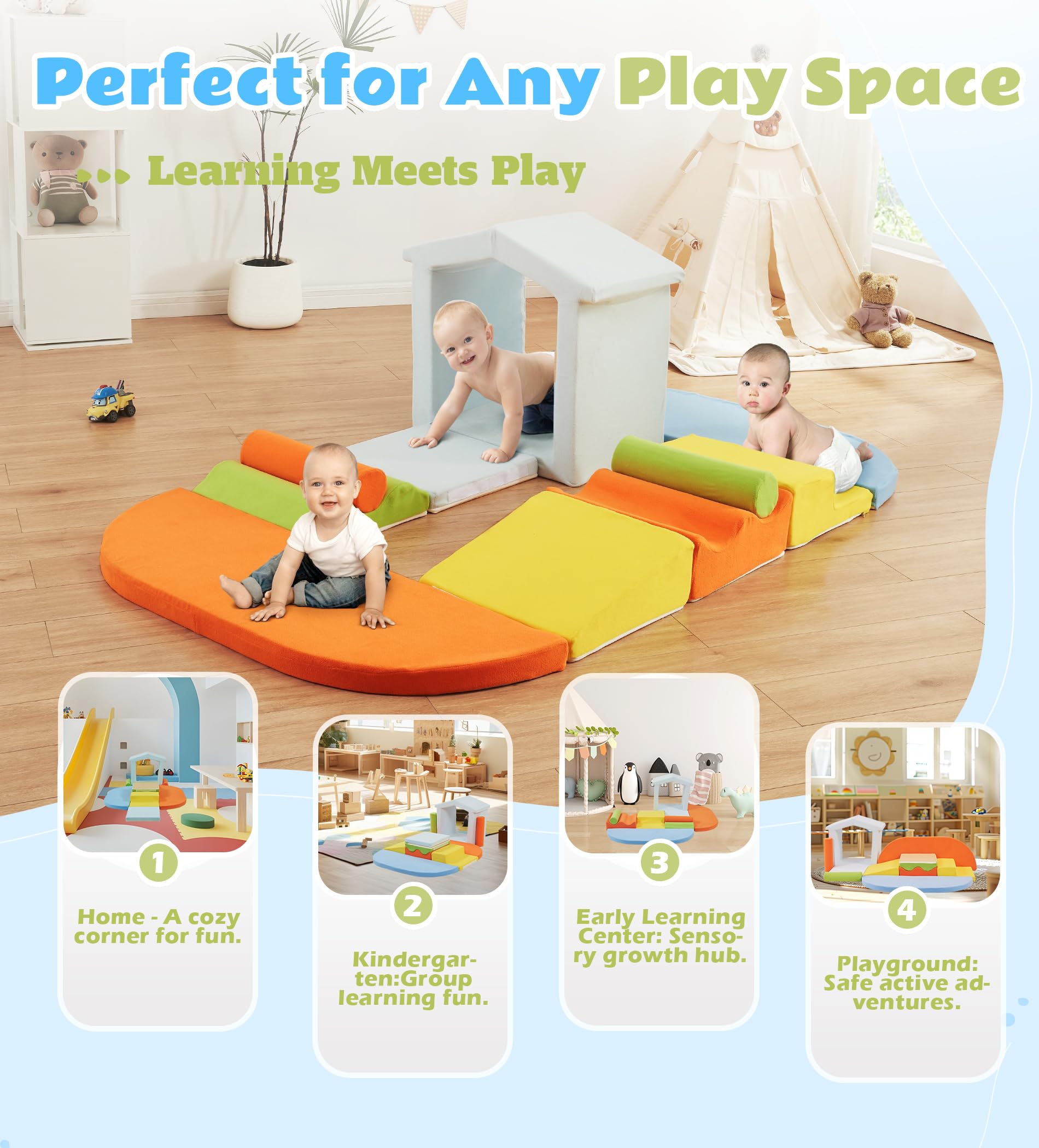Elftopia durable high-elastic foam cushions tiny jumps and tumbles safely.