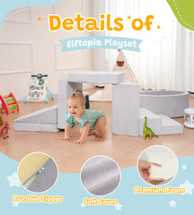 Elftopia foam blocks vacuum compressed for efficient shipping and quick setup