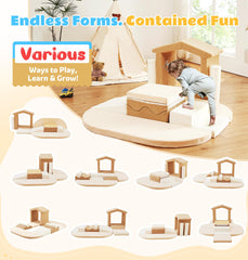 Elftopia foam blocks featuring stairs provide safe ascent paths for little climbers