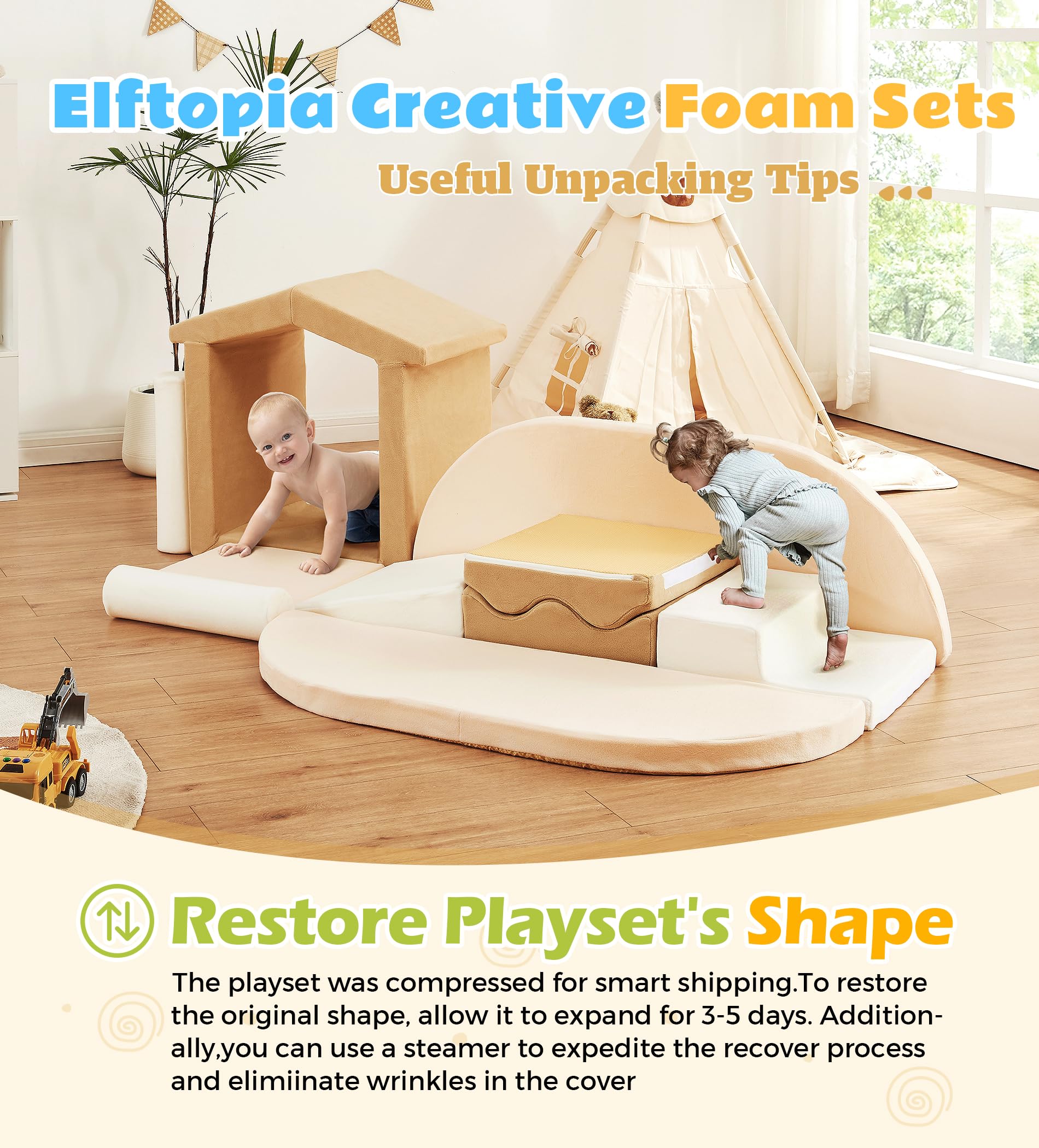Elftopia indoor play space fits homes, daycares, or classrooms for safe exploration