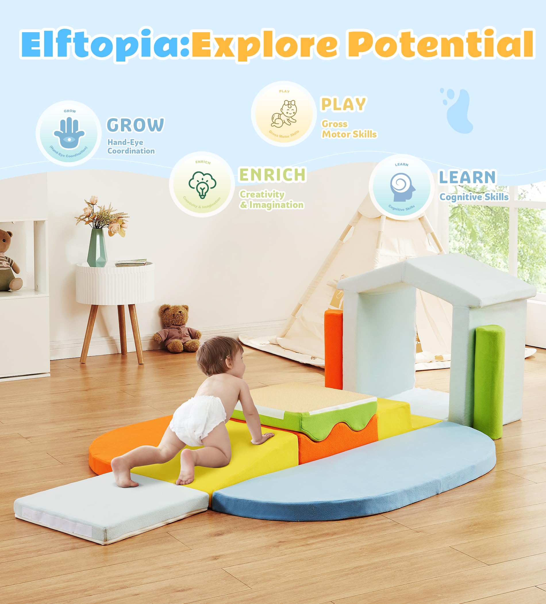 Elftopia interlocking cylinders boost problem solving during playtime.