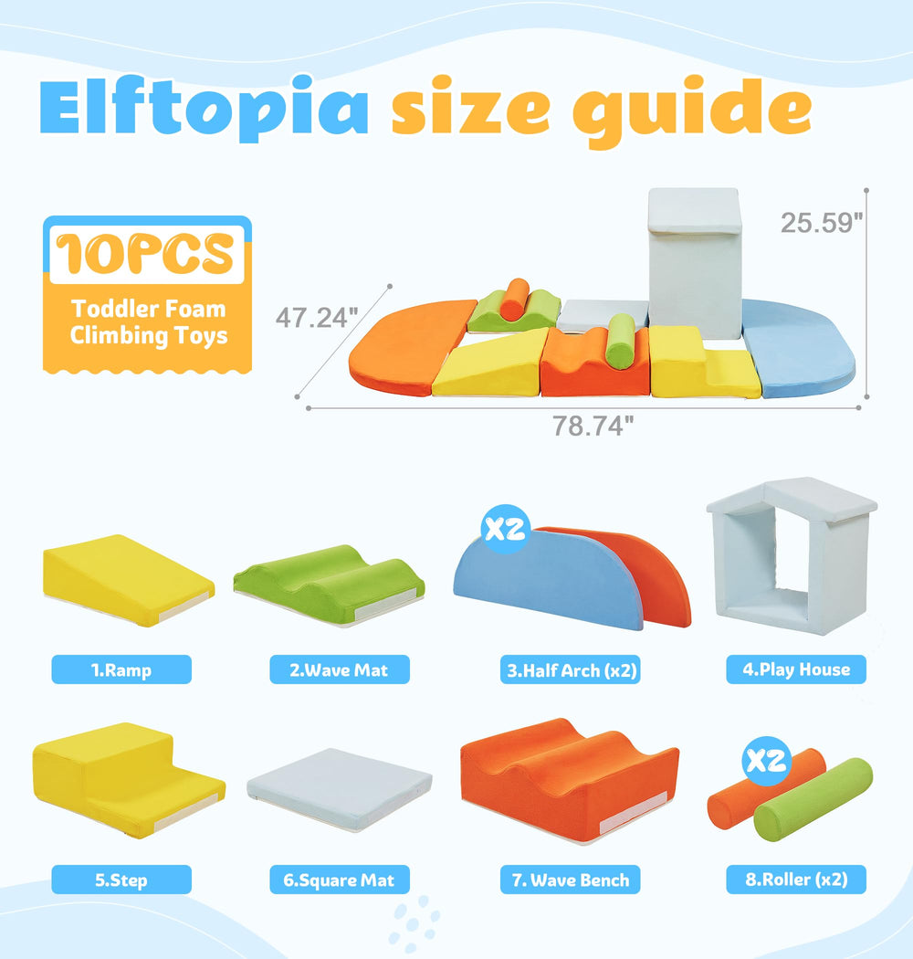 Elftopia ramps and slides enable dynamic paths for crawlers and climbers.