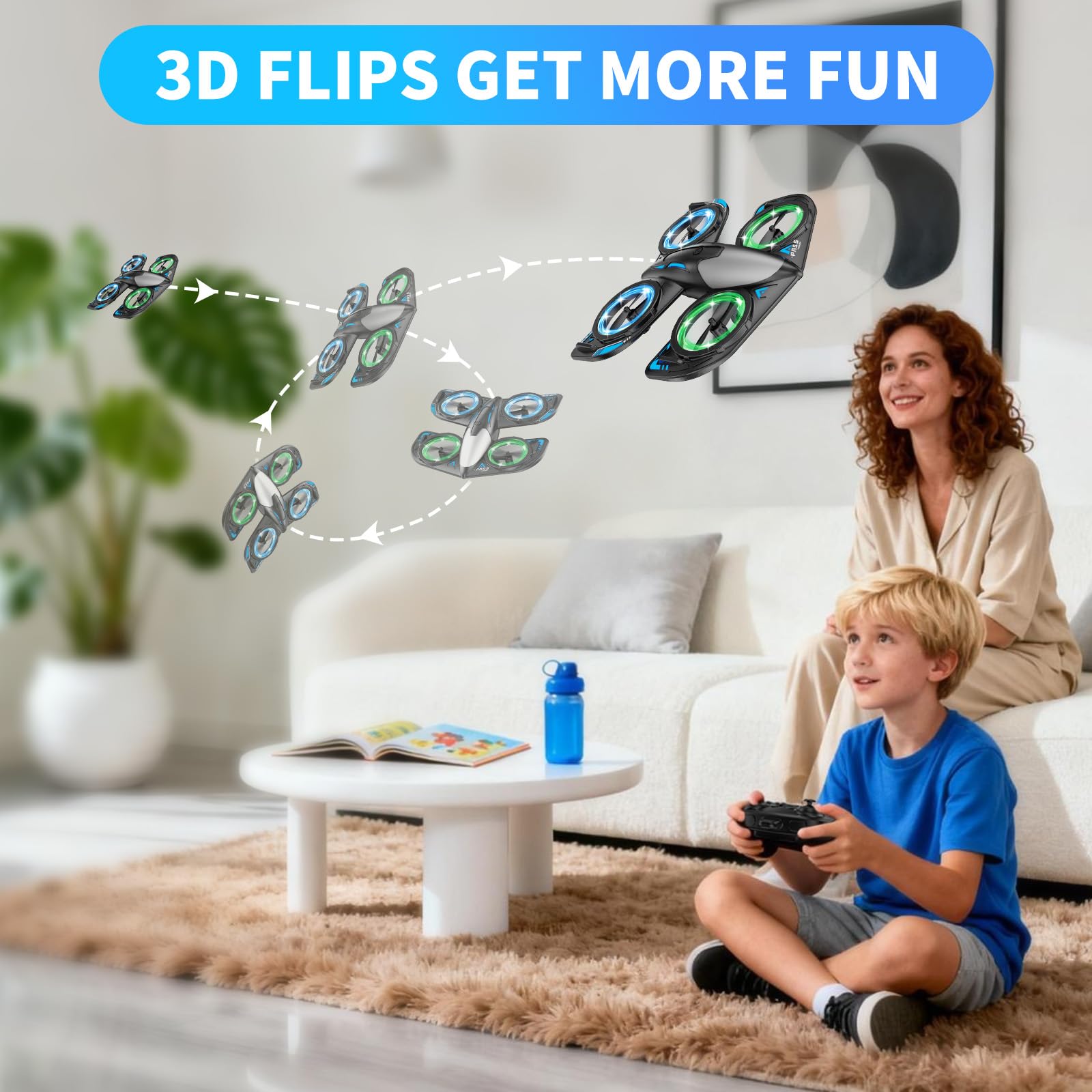 Elinoover RC drone performs a 360° flip for playful stunts.