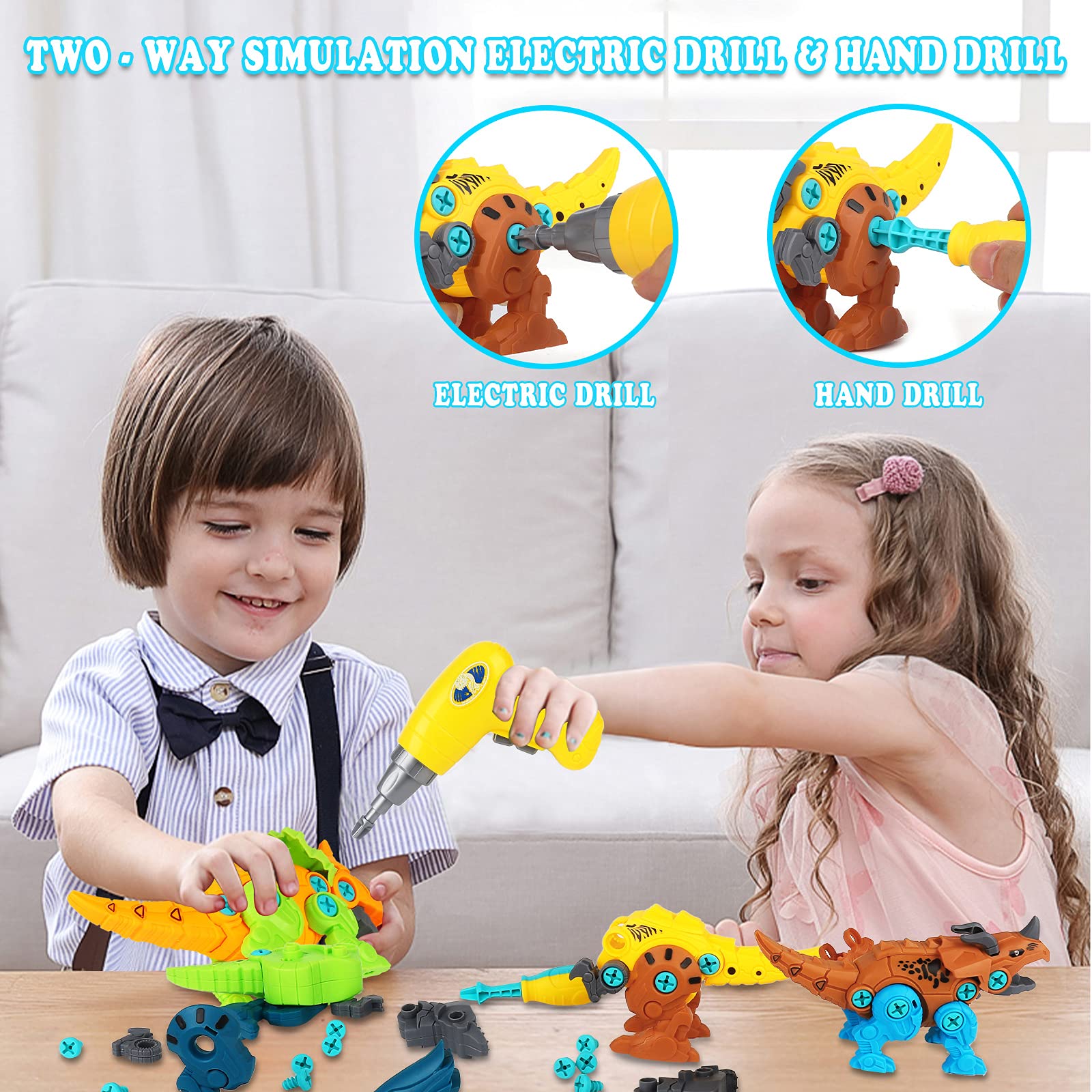 Elitoky tyrannosaurus with battery-powered drill for interactive assembly