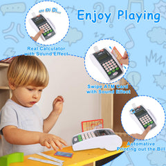 Child playing cashier with Ella Dream, engaging in roleplay and social interaction.