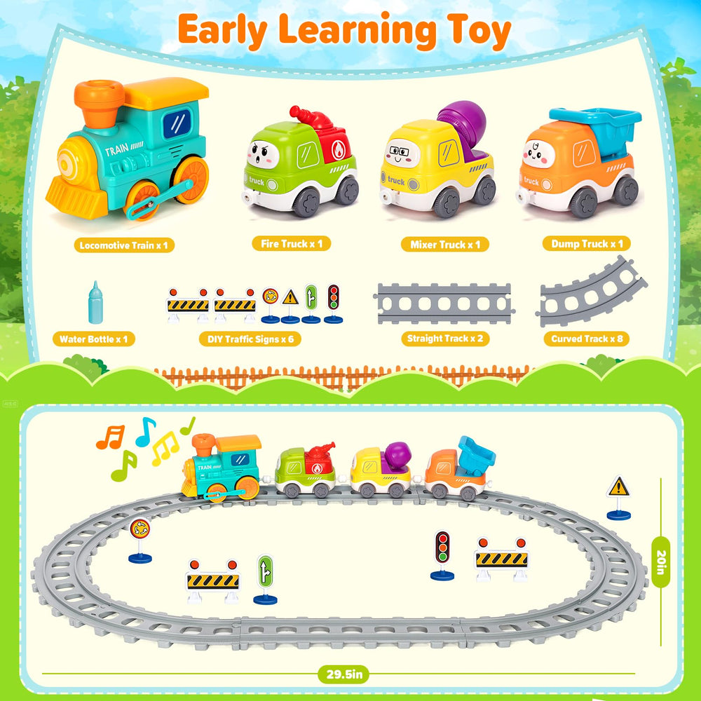 Ellinjan construction trucks as train cars for interactive learning