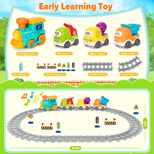 Ellinjan construction trucks as train cars for interactive learning