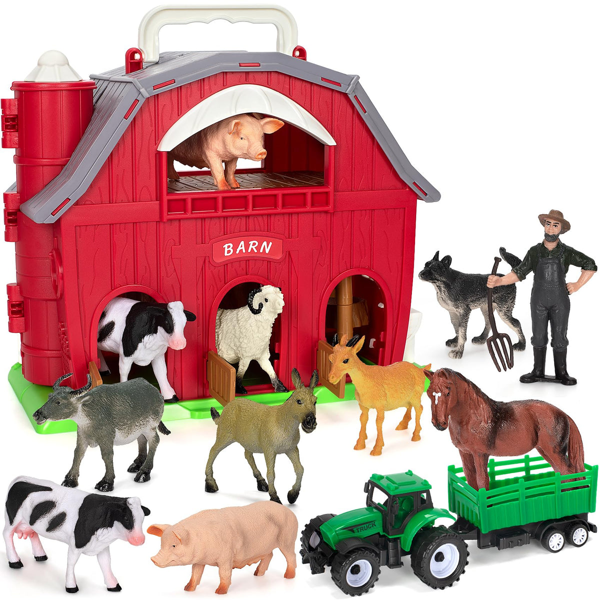 Ellinjan big red barn with farm figures for imaginative, screen-free play
