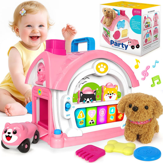 Ellinjan Montessori toy musical house with plush puppy for interactive play