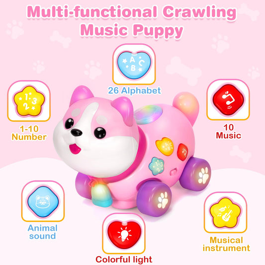Ellinjan crawling puppy encourages tummy time and active exploration with moving wheels.