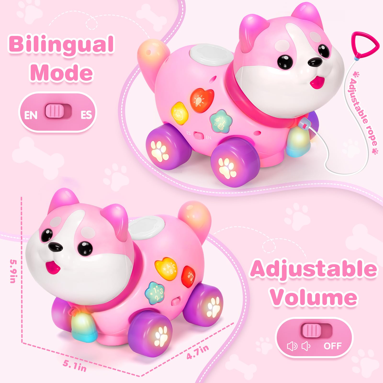 Ellinjan walking puppy offers pull-along play to boost balance and mobility.
