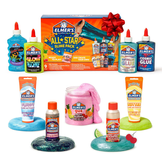 Elmer's All-Star Slime Kit cosmic glue bottle close-up for colorful slime crafting at home