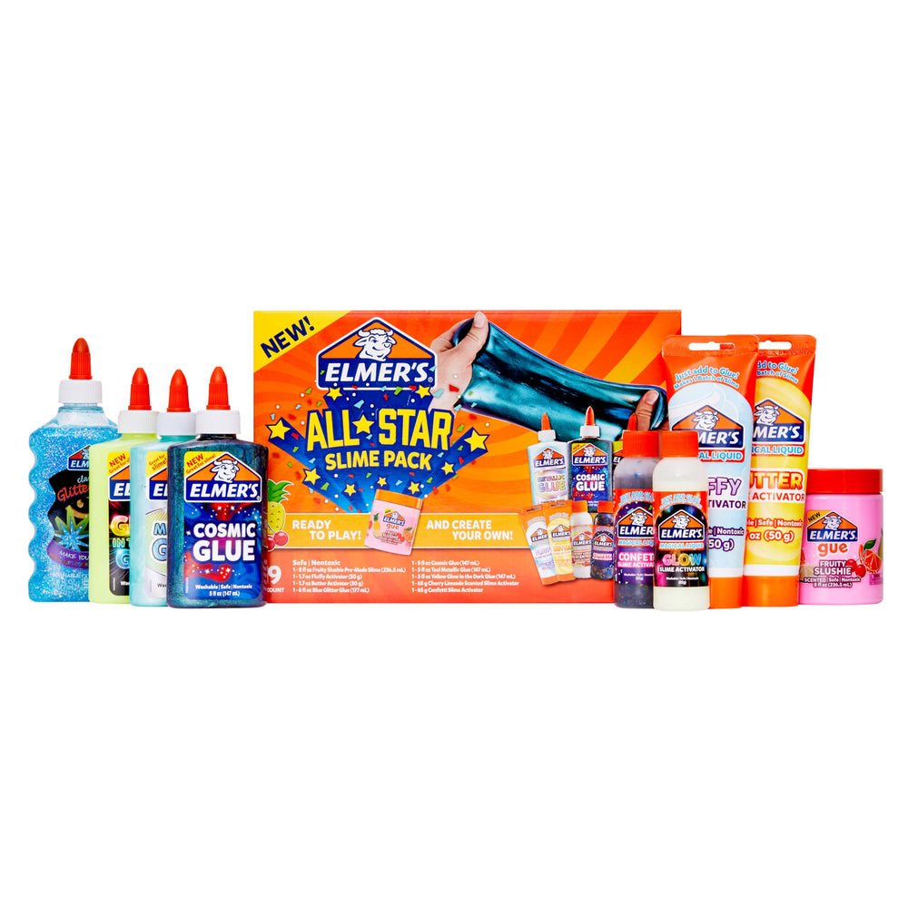 Elmer's All-Star Slime Kit yellow glow-in-the-dark glue under light for nighttime fun