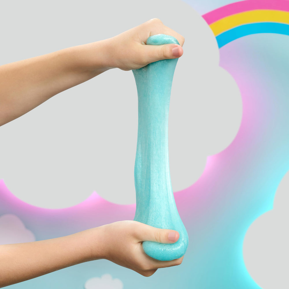 Elmer's crunchy slime held in hand to show tactile beads and satisfying crunch