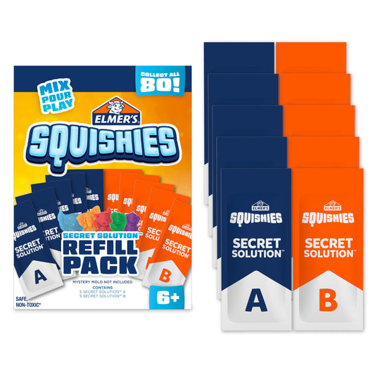 Elmer's Squishies refill pack creates five new mystery characters for tactile sensory play.