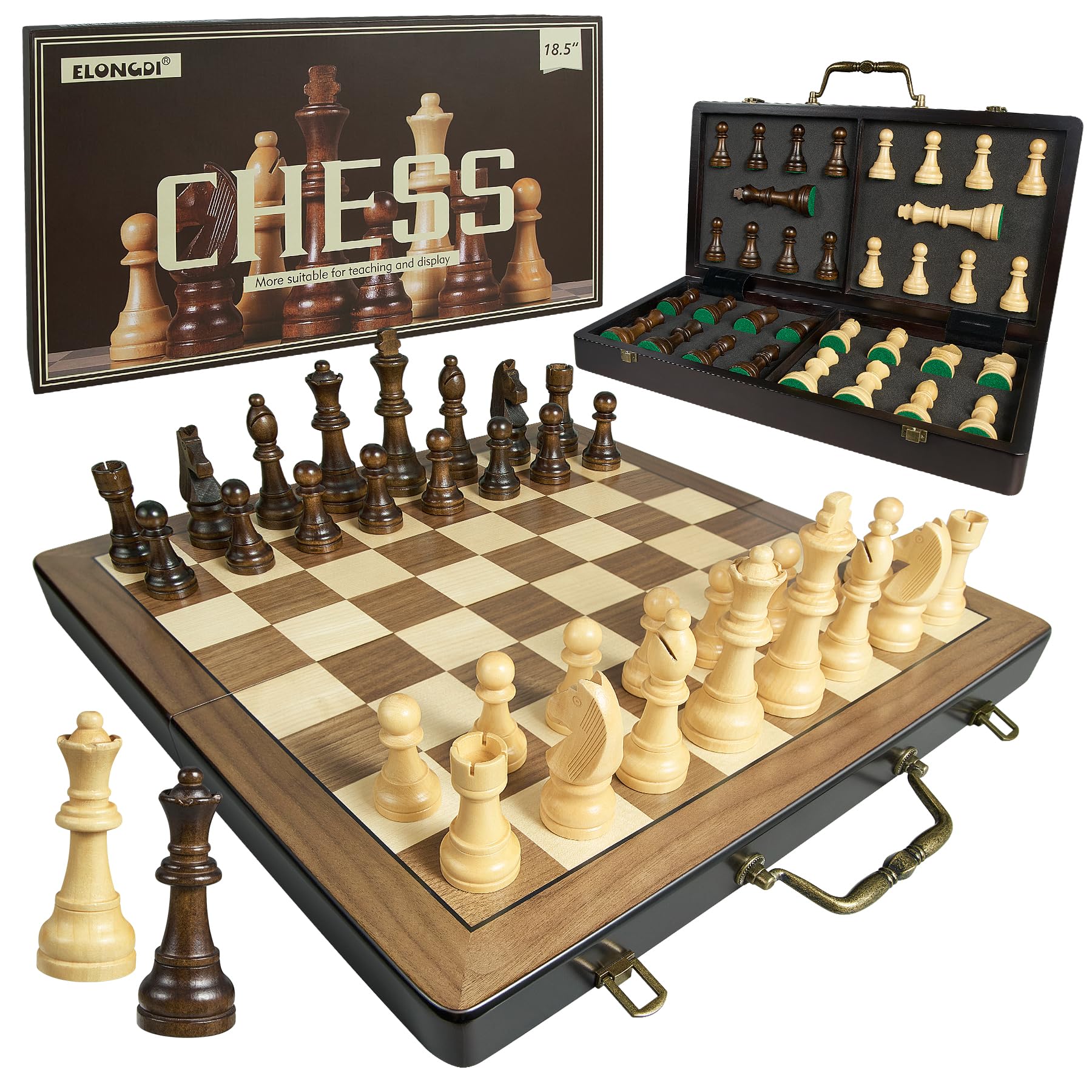 ELONGDI 18.5-inch folding chess board with clear view for easy placement.