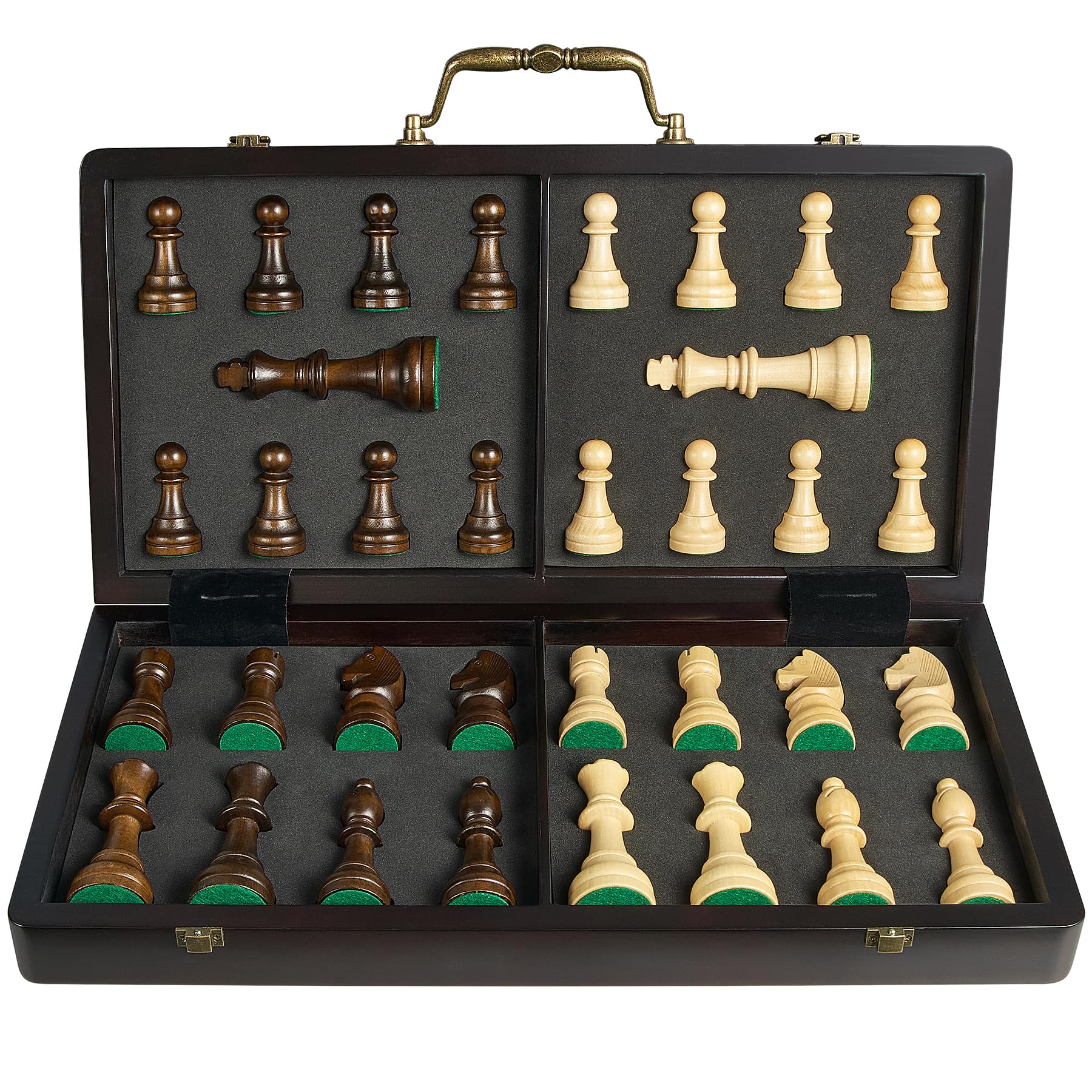 ELONGDI foldable chess board with sturdy metal handles for easy carry.