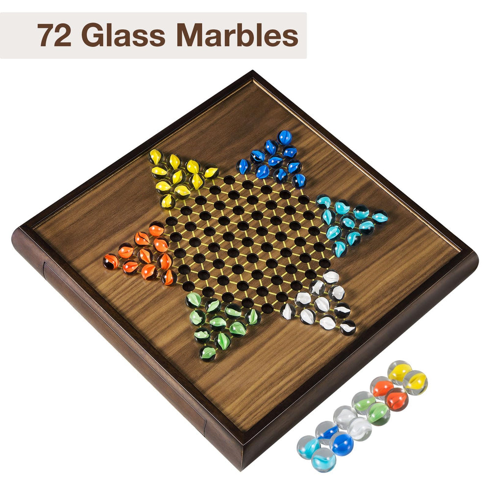 ELONGDI Chinese checkers with 72 glass marbles in six colors in play