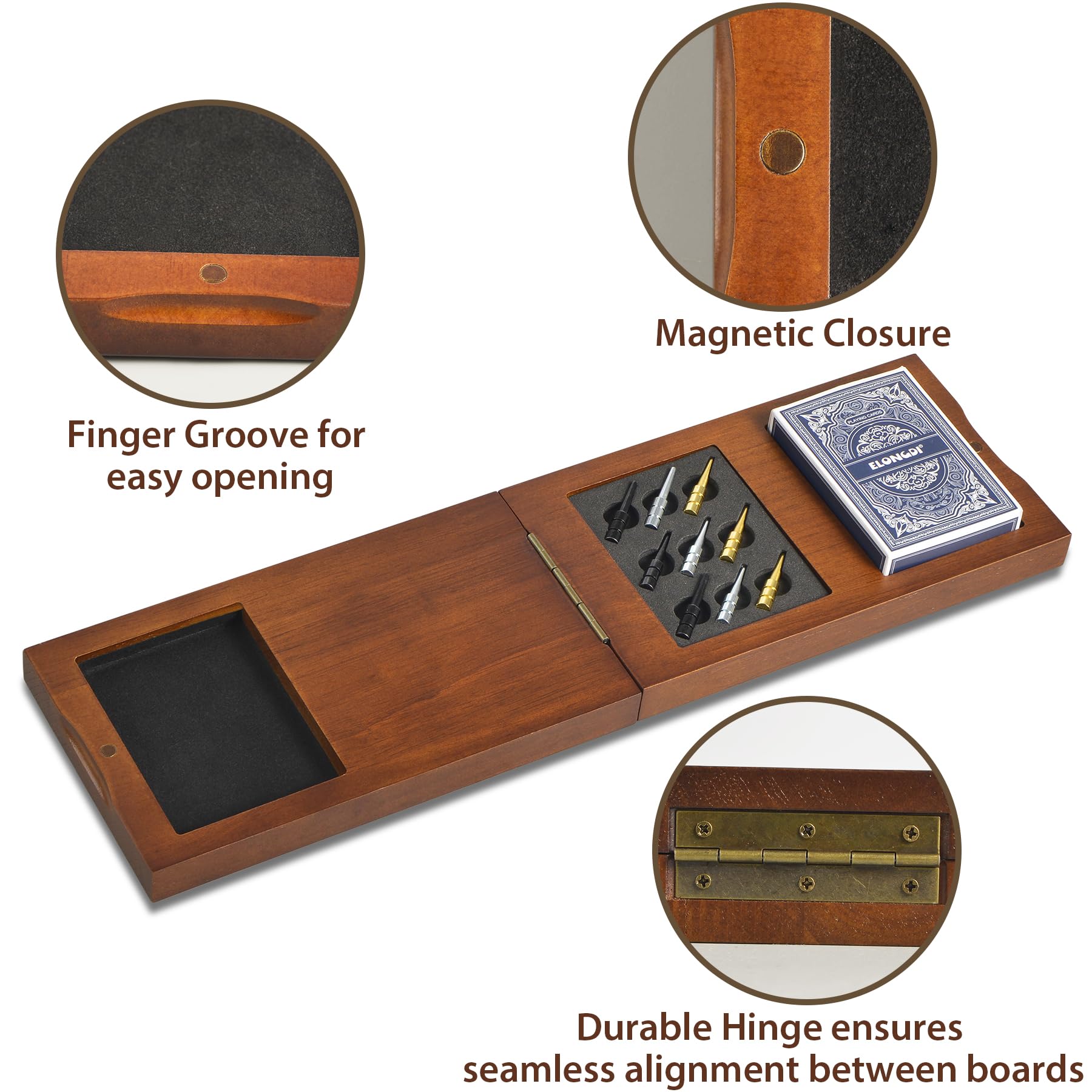 ELONGDI compact travel size cribbage board ready for camping or picnics.