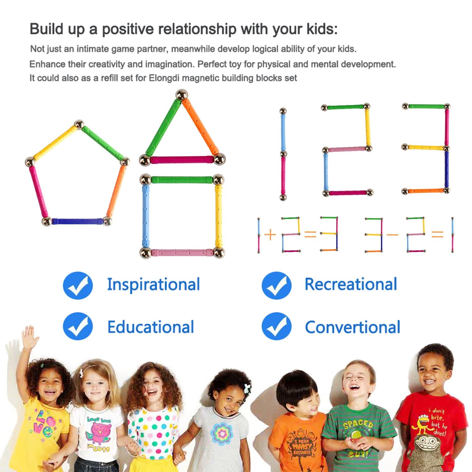 ELONGDI construction play with kids and adults promotes cooperative learning and family fun.