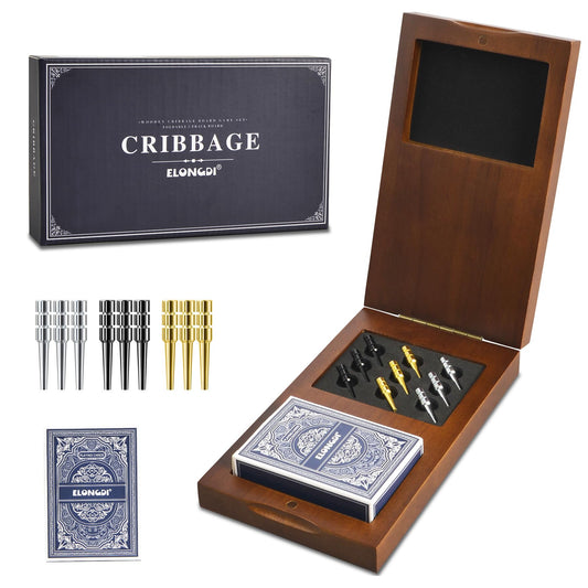 ELONGDI foldable cribbage board with magnetic closure for secure, portable storage.