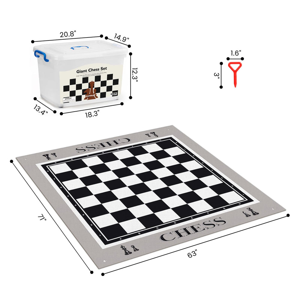 ELONGDI giant outdoor chess set lightweight pieces, 0.2 pounds each, easy handling.