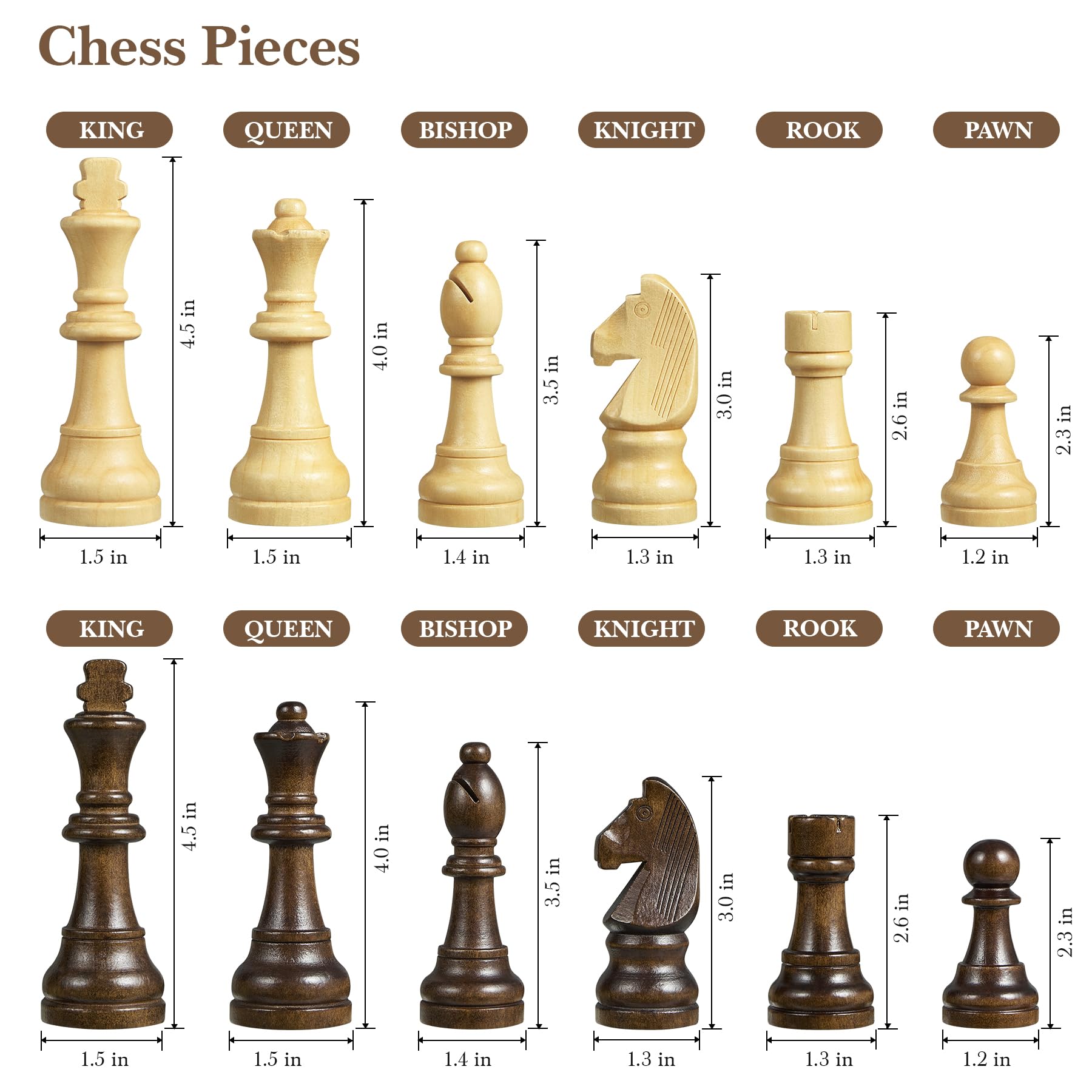 ELONGDI large 4.5-inch king pieces provide strong board presence.