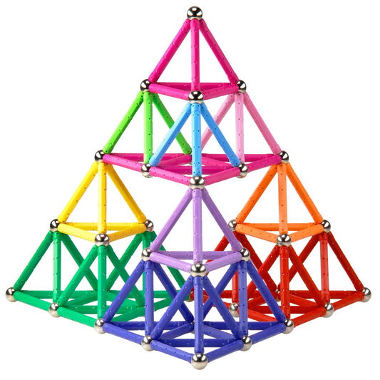 ELONGDI magnetic building blocks 132-piece set neatly arranged for creative construction sessions.