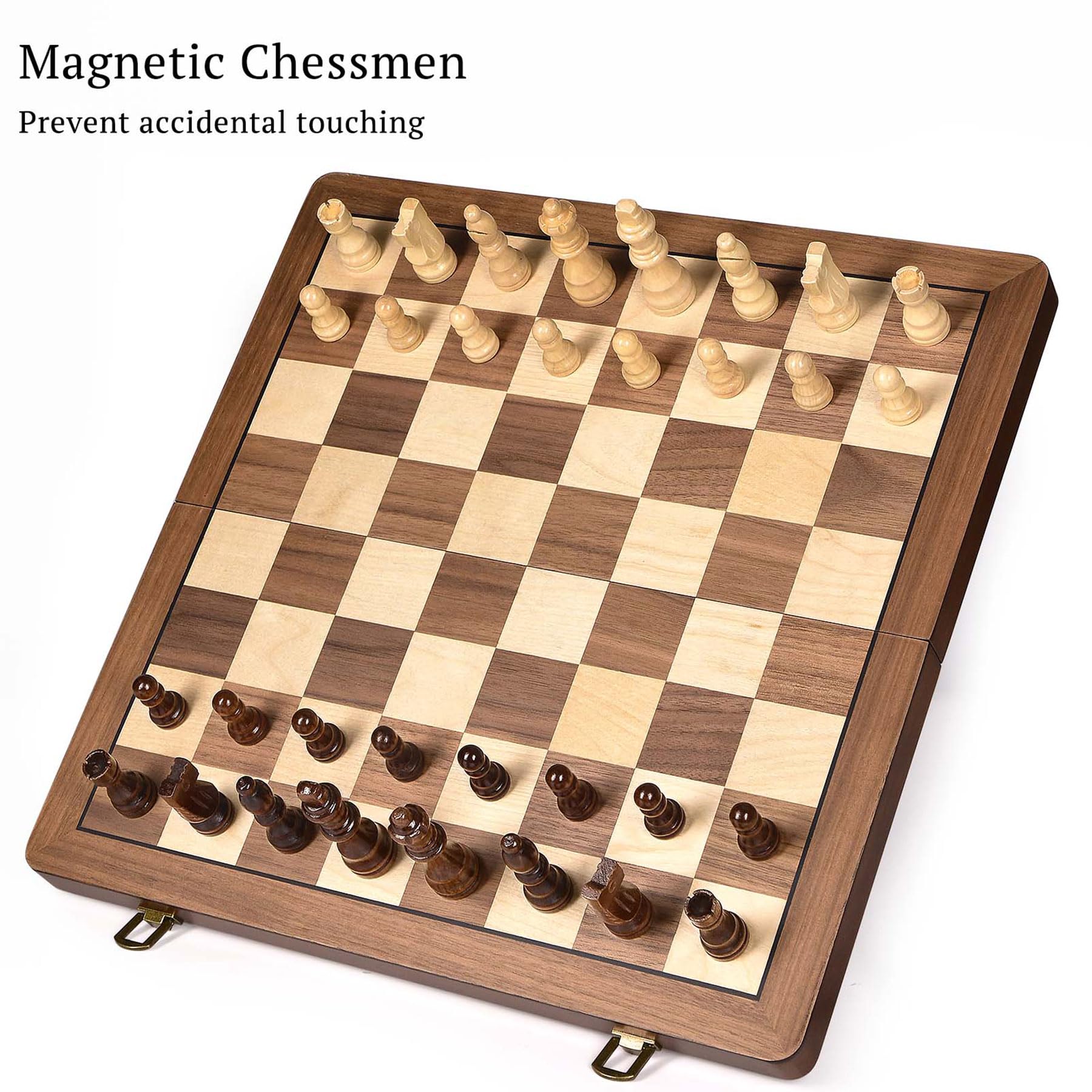 ELONGDI magnetic chess pieces close-up with felt and secure hold.