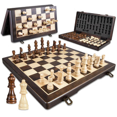 ELONGDI magnetic wooden chess board open for stable, engaging play.